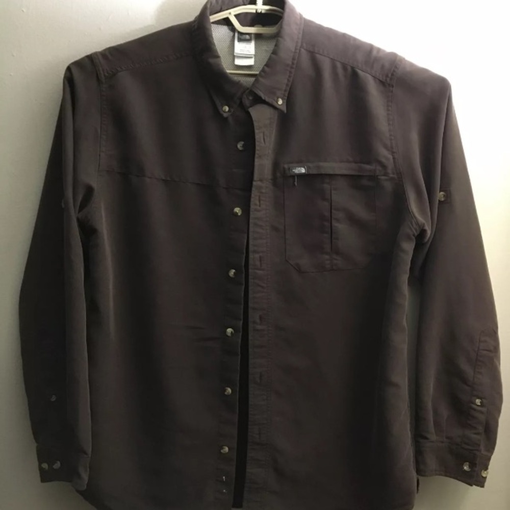 The North Face A412 Mens Lg Long Sleeve Button Down Shirt Brown Outdoor Hunting